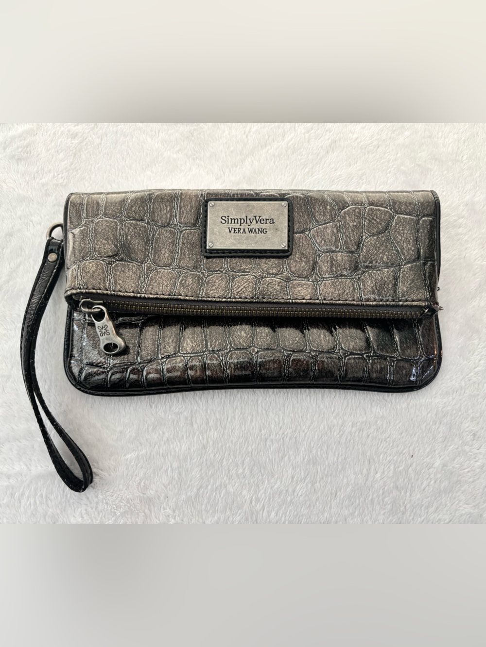 Simply Vera Vera Wang Metallic Black Croc Wristlet